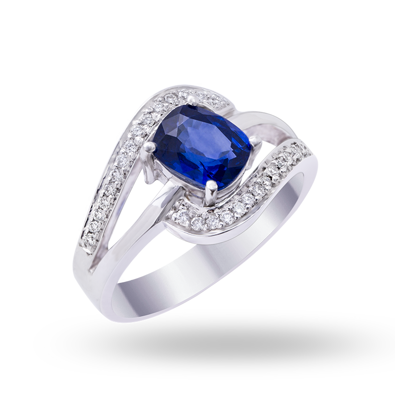 White gold Blue Sapphire and Diamond Ring