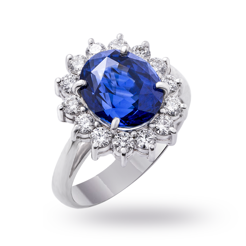 Blue Sapphire and Diamond Cluster Ring