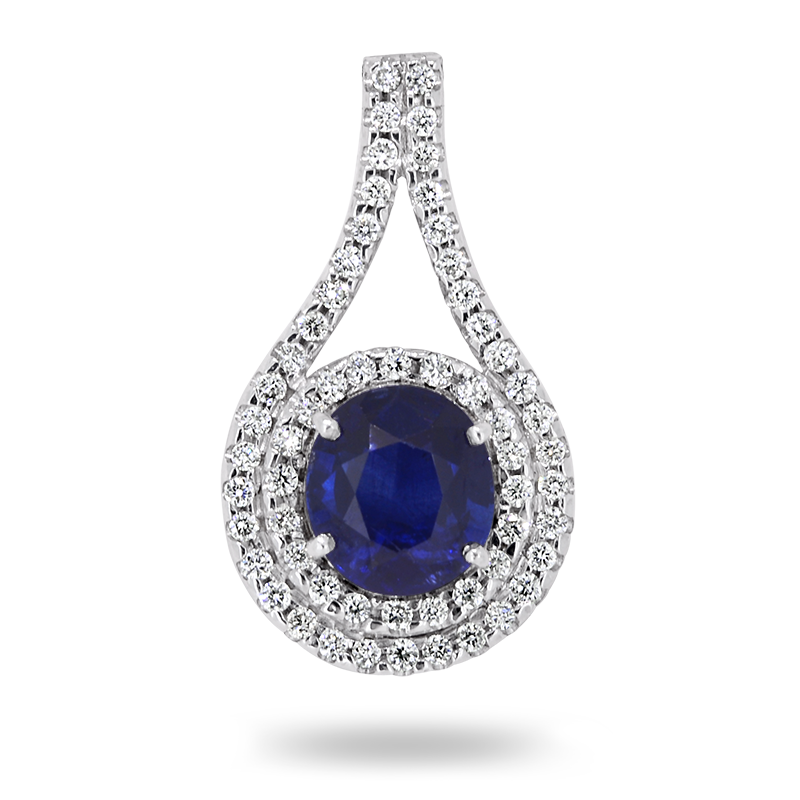 White gold Blue Sapphire and Diamond Pendant