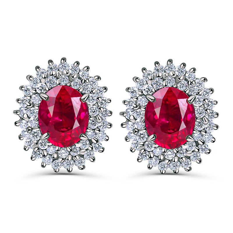 Double Cluster Ruby Earrings