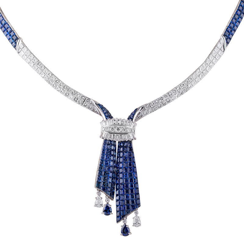 Invisible set Blue Sapphire Necklace