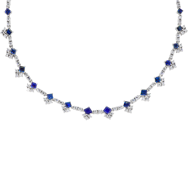 Blue Sapphire and Diamond Necklace