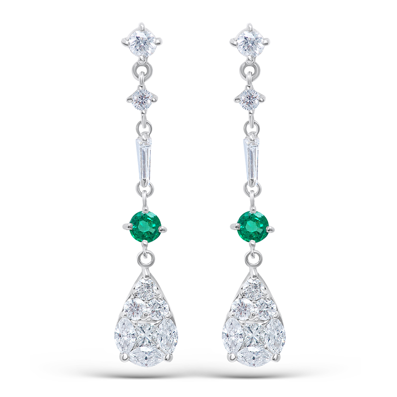 White Gold Diamond and Emerald Earring