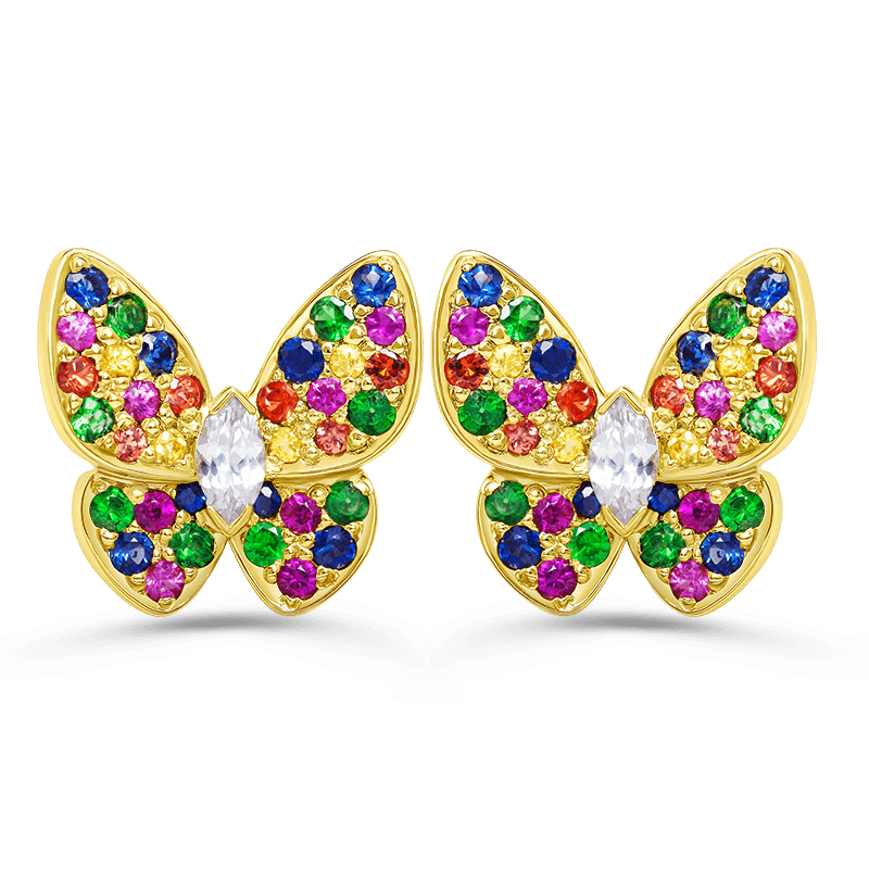 Yellow Gold Multi Coloured Gemstone Earrings