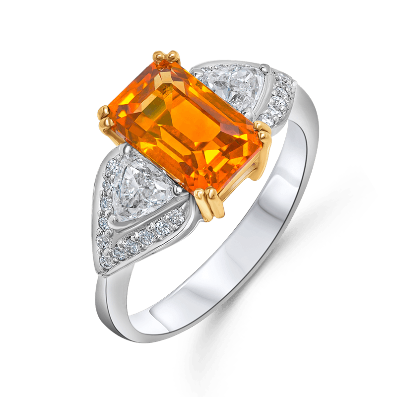 White Gold Orange Sapphire Ring