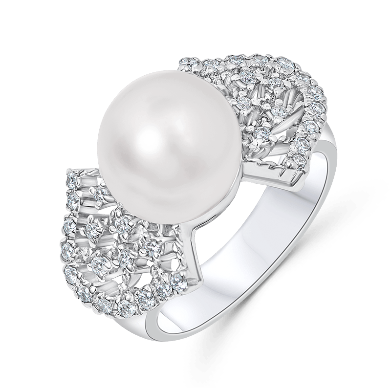 White Gold South Sea Pearl & Diamond Ring