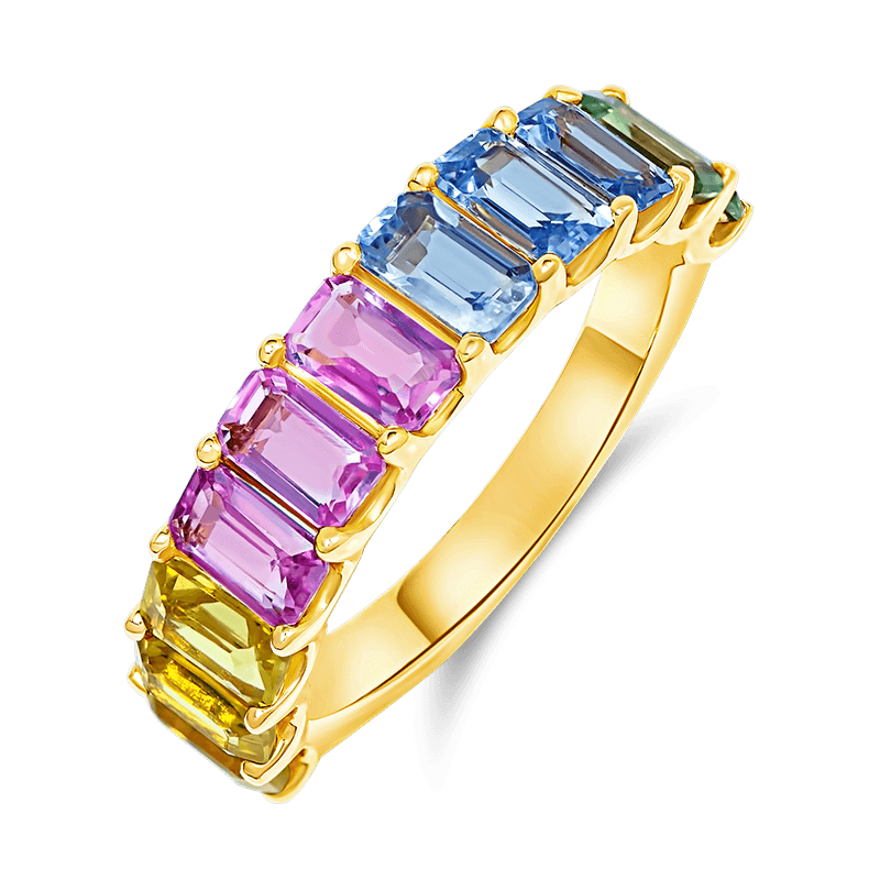 Emerald - Cut Rainbow Sapphire Eternity Ring