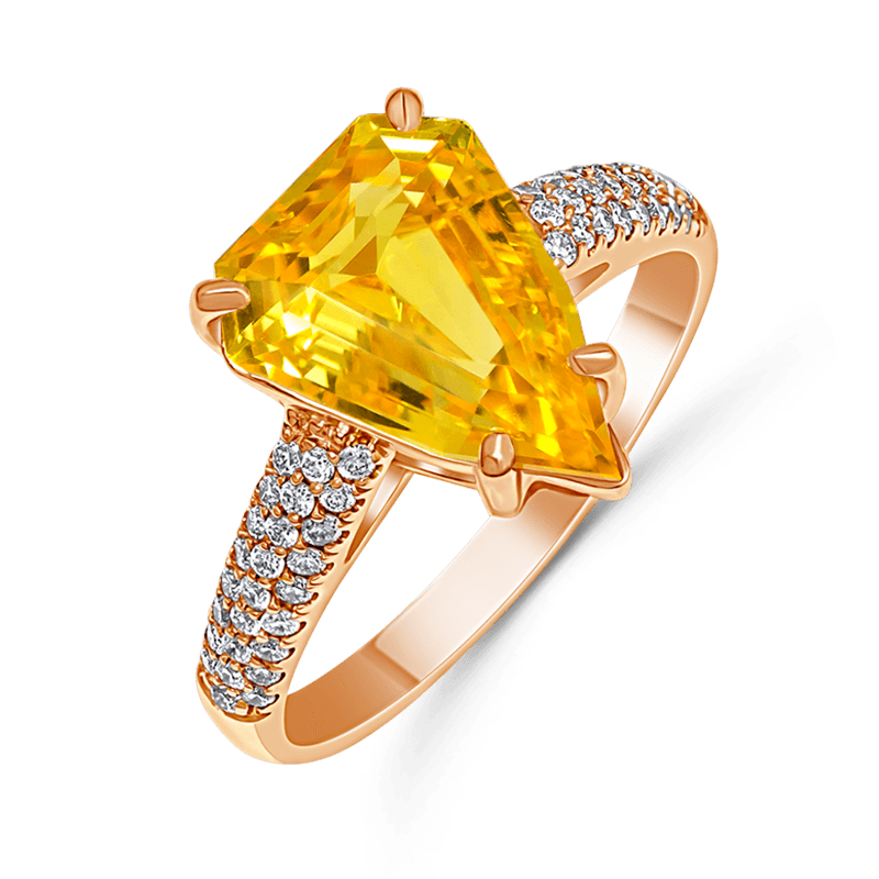 Trillion-Step Cut Yellow Sapphire Rose Gold Rin