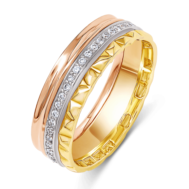 Tri Coloured Gold Diamond Band Ring