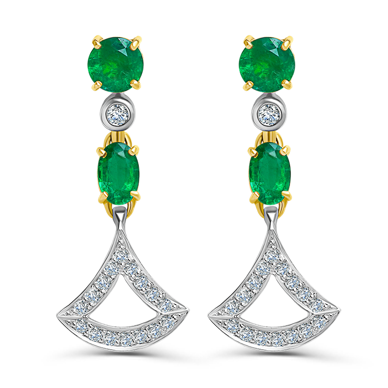 White & Yellow Gold Emerald Drop Earrings