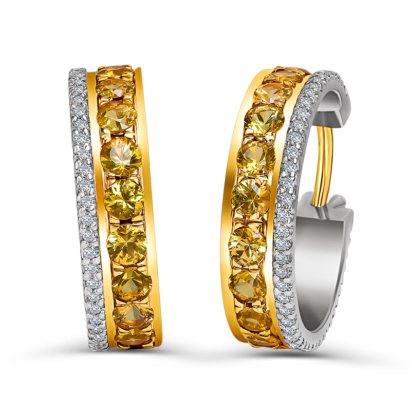 White & Yellow Gold Yellow Sapphire Hoop Earrings