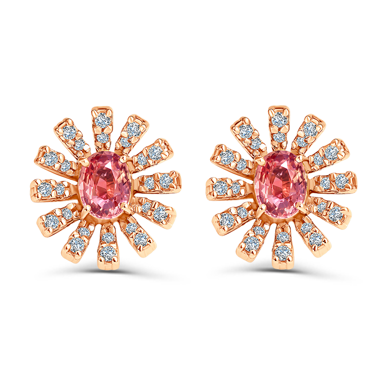 Rose Gold Padparadscha Sunburst Earrings (SOLD)