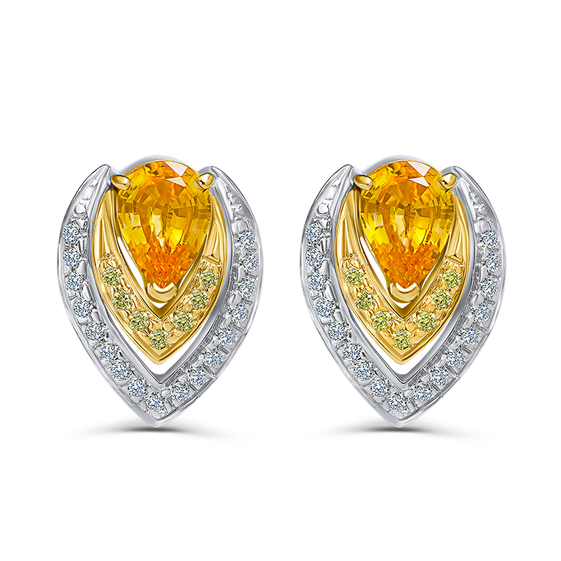 White & Yellow Gold Yellow Sapphire Earrings