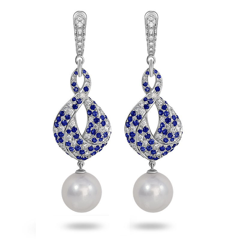 South Sea Pearl and Blue Sapphire Earrings